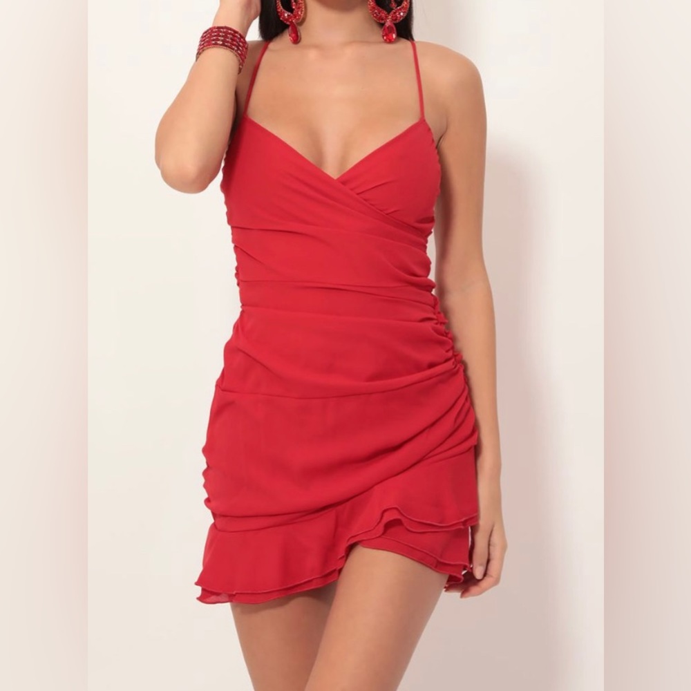 Pleated Ruffle lace back Dress